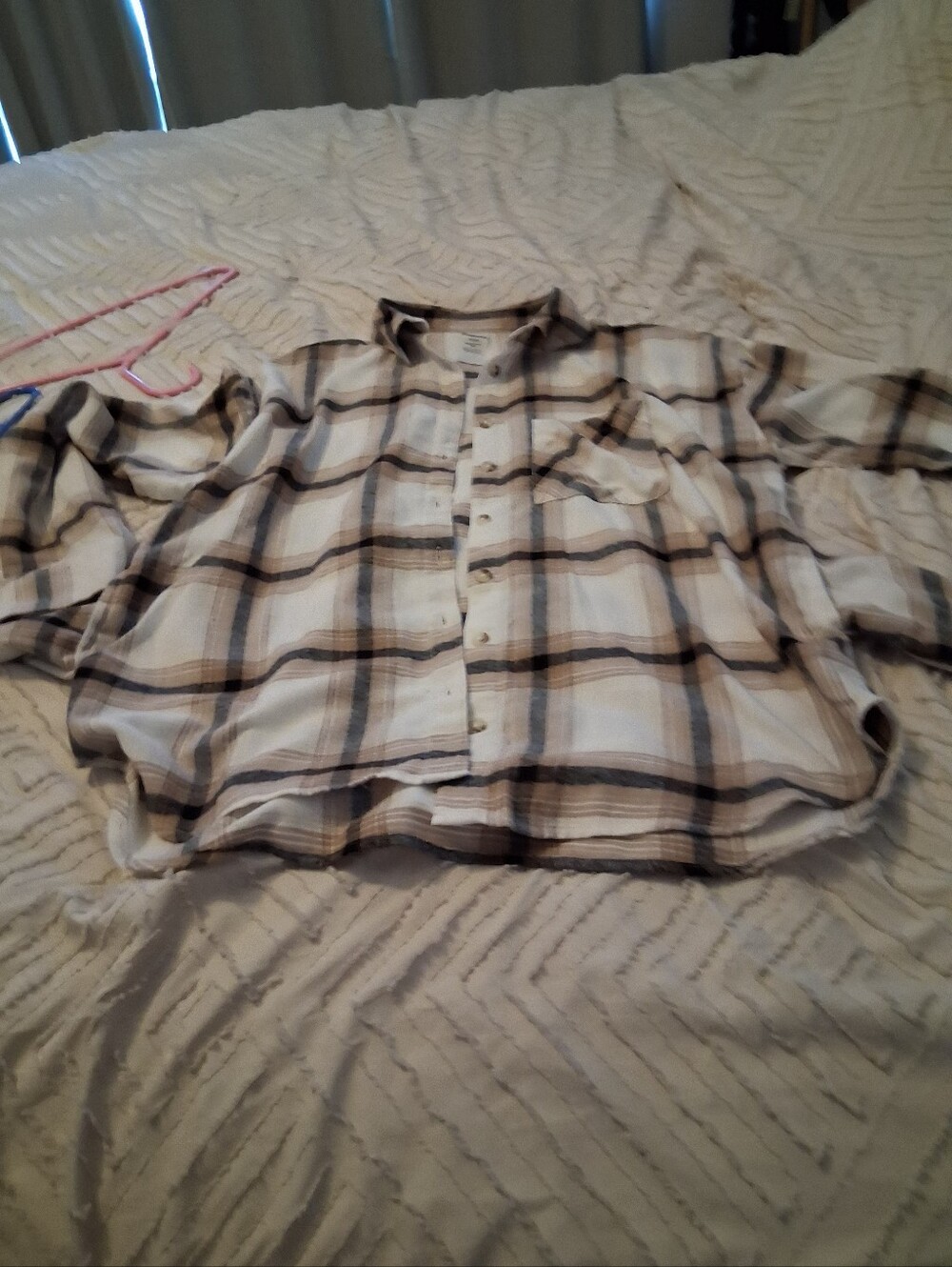 No Boundaries Plaid Shirt in Cream, Tan & Black